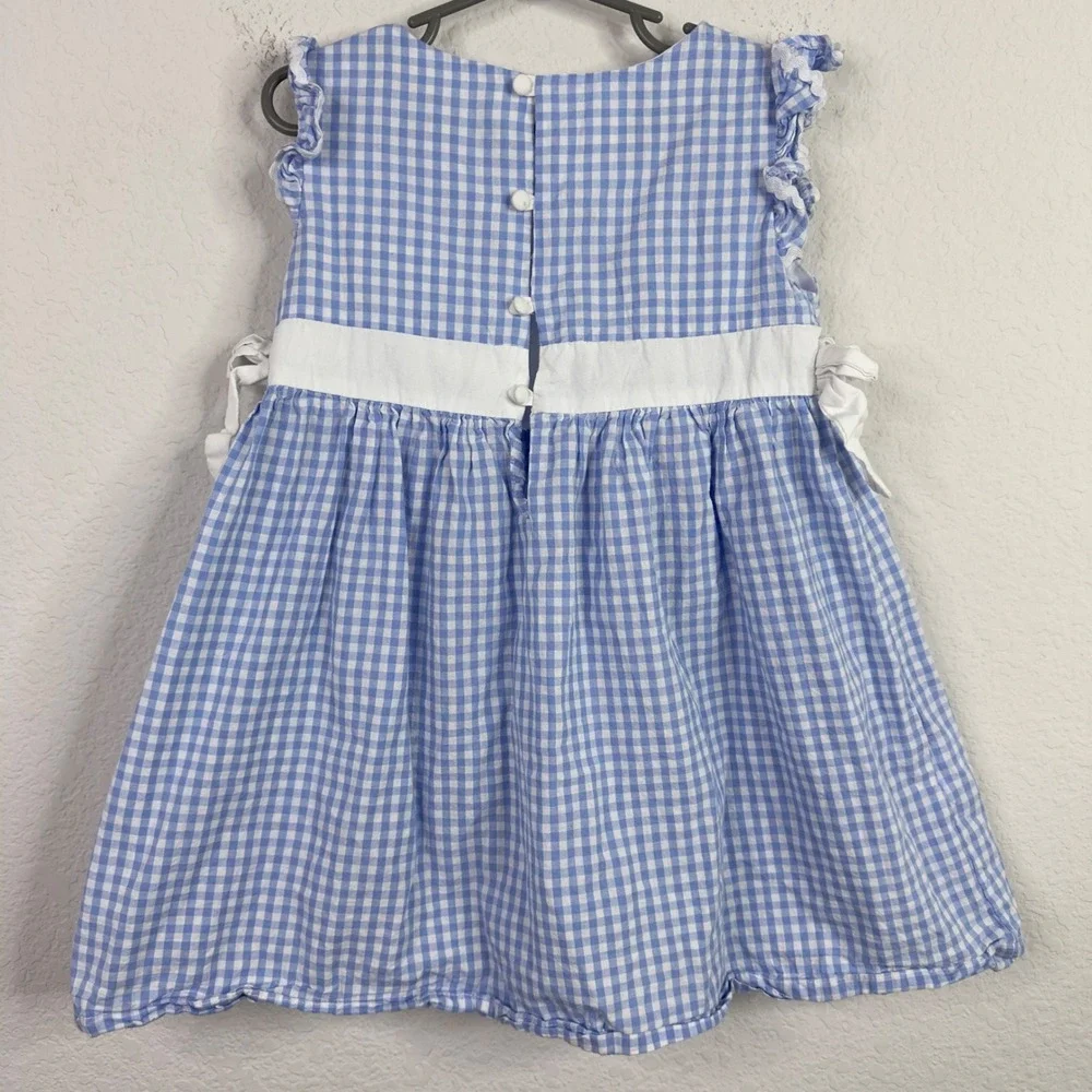 Lil Cactus Dress Girls 5T‎ Blue White Gingham Ruffle Whimsical Playful Summer